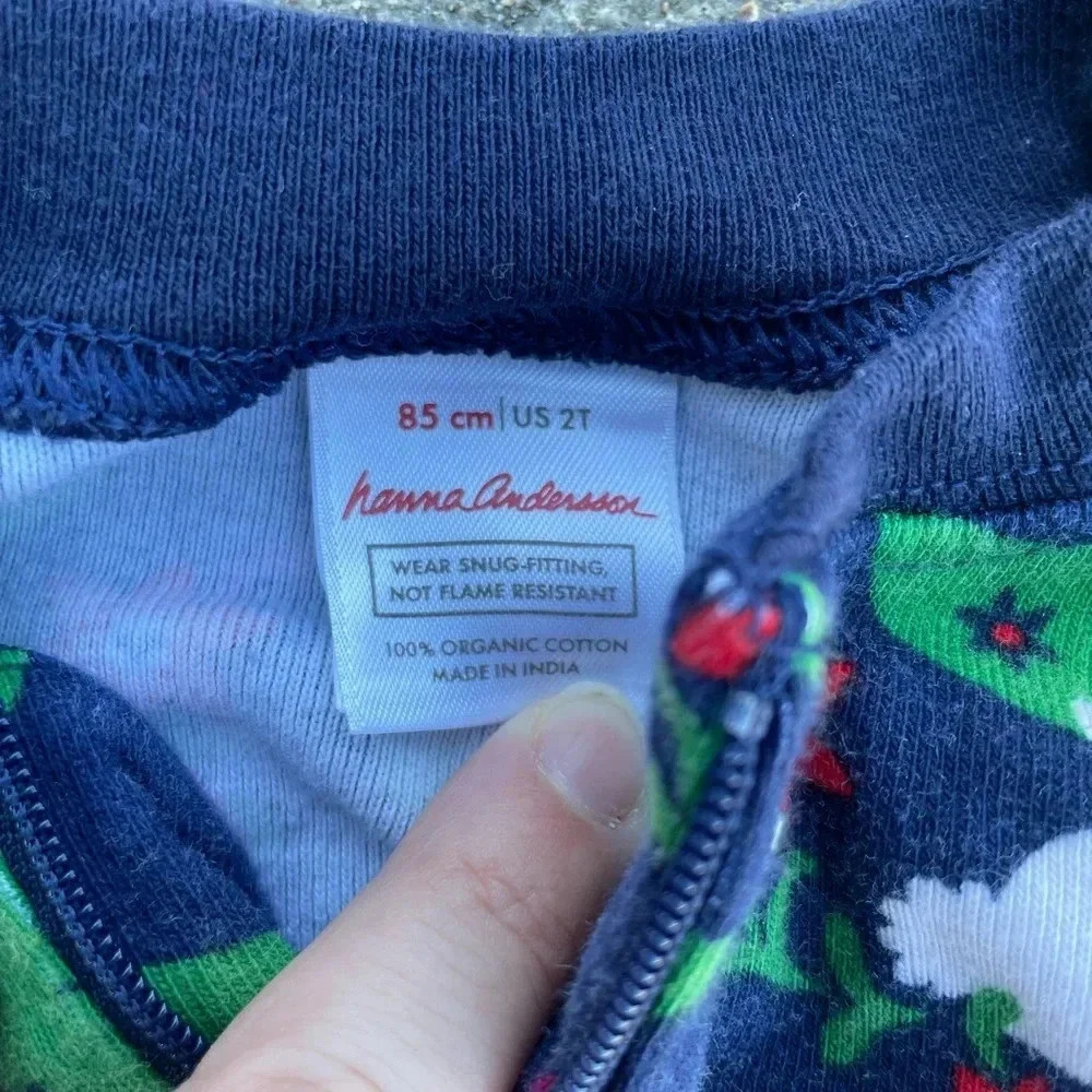 EUC Hanna Andersson zip up pajama 2T one piece comfy Christmas Trees Bunnies - Picture 3 of 4